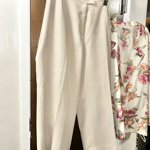 Elegant Cream Women's Pants with Floral Jacket